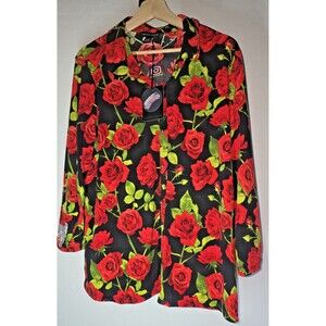 NWT Carolyn Taylor Fashion Blouse Rose Thorn Women XL Black/Red